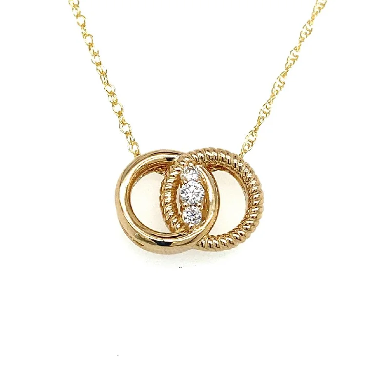 Dainty Gold Pendant Necklace-14K Yellow Gold 0.12ctw Diamond Marriage Symbol Necklace