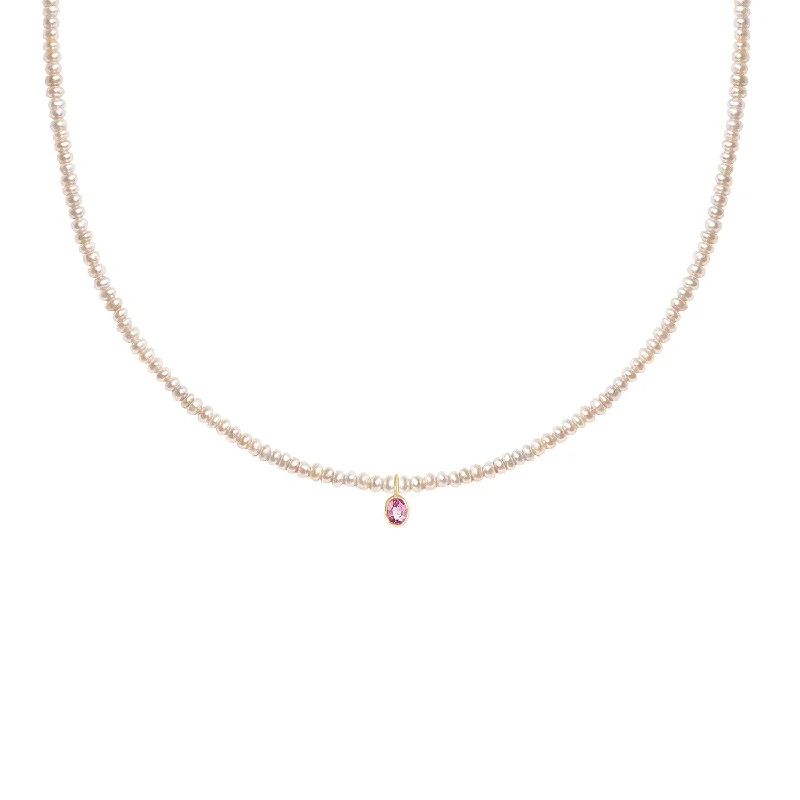 Pearl Cluster Necklace-Minori Necklace | 14K Gold, Pearl & Pink Sapphire