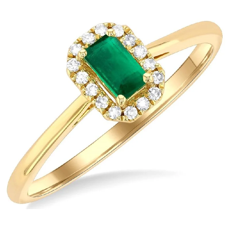 Diamond Eternity Ring-10K Yellow Gold Emerald and Diamond Halo Ring