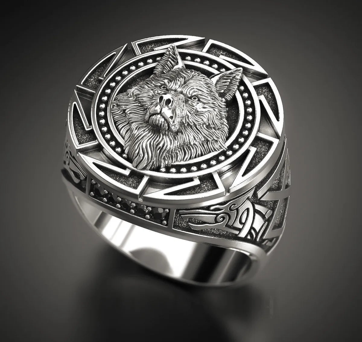 Elegant Emerald Ring-Retro Wolf Alloy Plating Men'S Rings