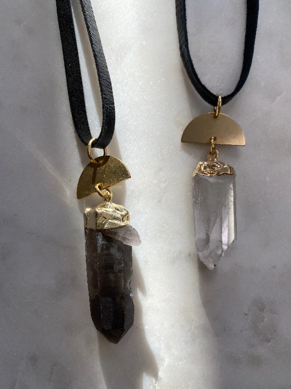 Black Pendant Necklace-STILL RIVER CRYSTAL NECKLACE - ENERGY PROTECTOR