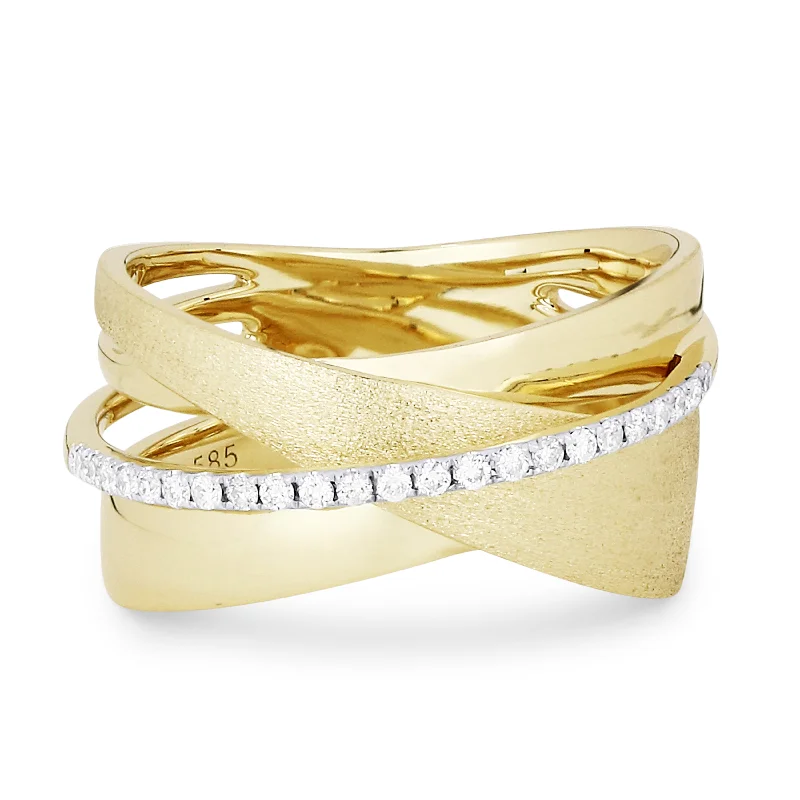 White Gold Wedding Ring-14K Yellow Gold Diamond Bypass Ring with High Polish and Satin Finish