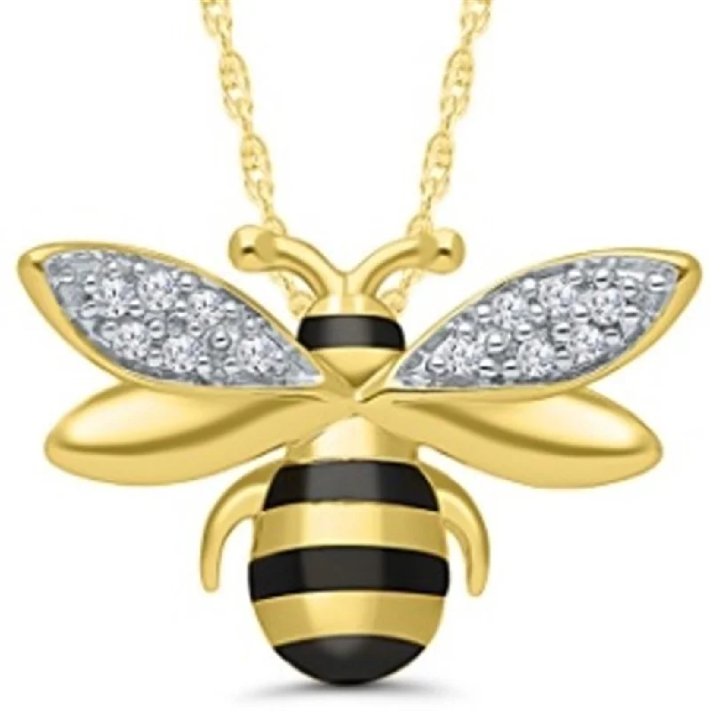 Silver Chain with Gemstone-Sterling Silver & Yellow Gold Plated Diamond Bee Necklace