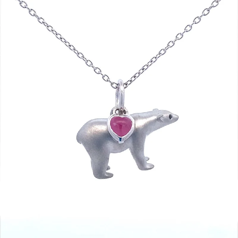 Birthstone Necklace for Mom-Sterling Silver Ruby & Black Diamond Polar Bear Necklace