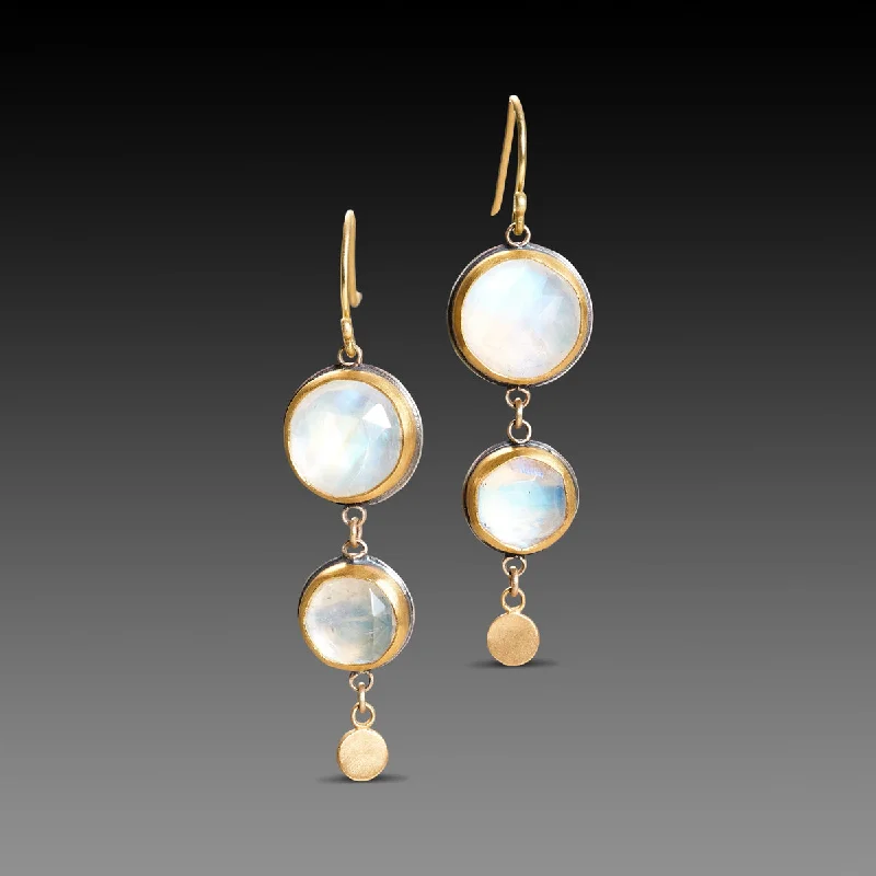 Double Hoop Earrings-Double Moonstone Earrings