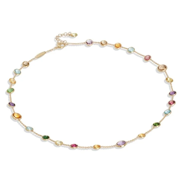 Custom Silver Bar Necklace-Jaipur Color Collection 18K Yellow Gold Mixed Gemstone Necklace