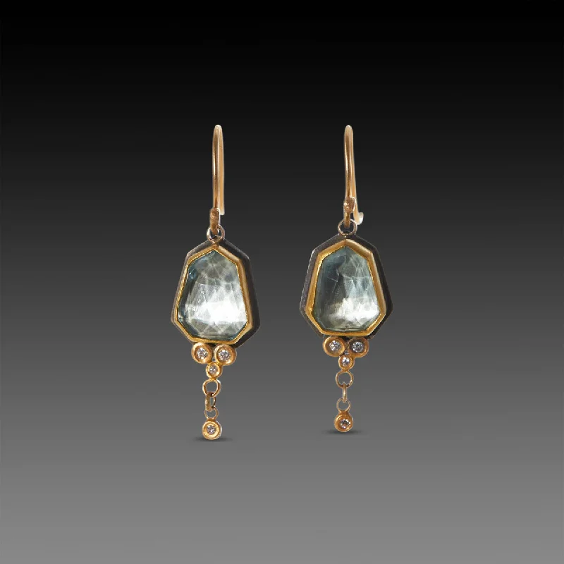 Simple Hoop Earrings for Women-Geometric Blue Topaz Drop Earrings