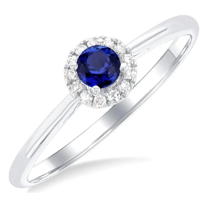 Birthstone Engagement Ring-10K White Gold Round Blue Sapphire and Diamond Halo Ring