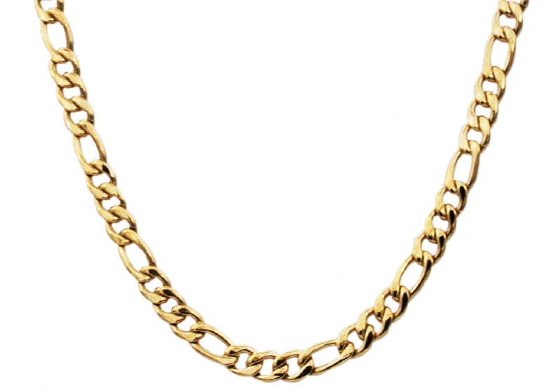 Custom Gold Charm Necklace-Mens Gold Stainless Steel Figaro Link Chain Necklace