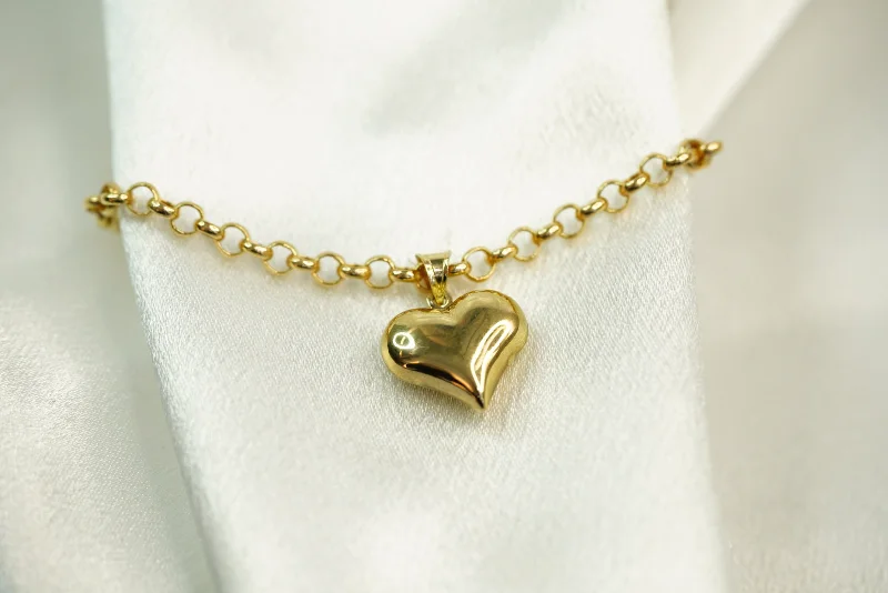 Silver Link Bracelet-14k Rolo Heart Bracelet