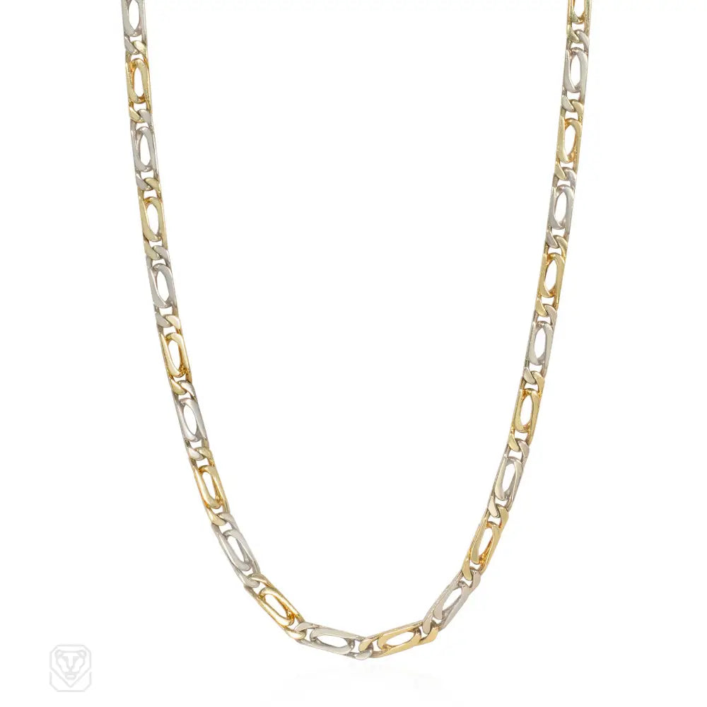 Geometric Gold Necklace-1970s Van Cleef & Arpels two-color gold necklace with detachable bracelet