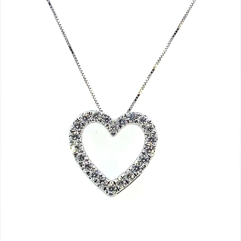 Classic Pearl Necklace-14K White Gold 0.50ctw Round Lab Diamond Heart Necklace