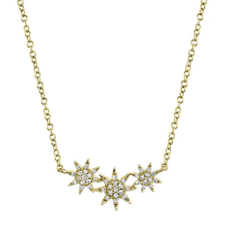 Stylish Beaded Necklace-14K Yellow Gold 0.09ctw Diamond Starburst Curved Bar Necklace by Shy Creation