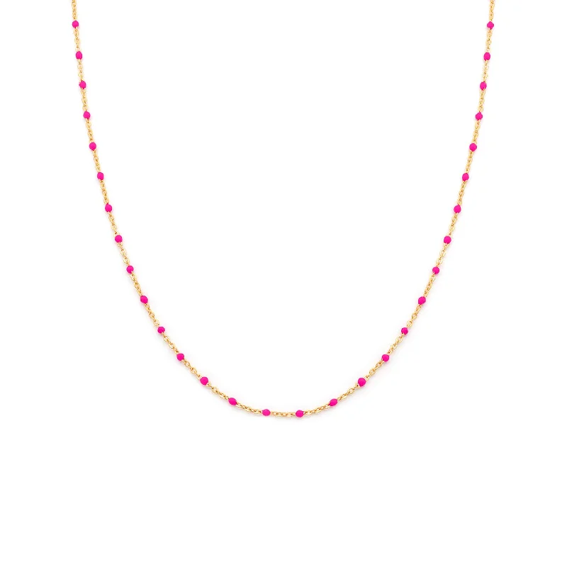 Adjustable Crystal Necklace-Candy Chain Necklace | Hot Pink & Goldfill