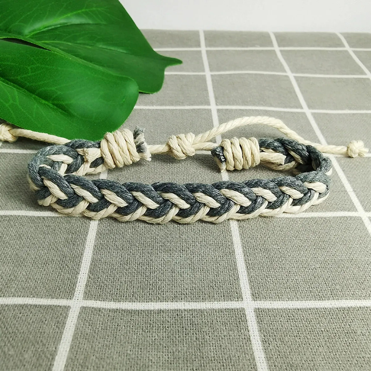 Gemstone Beaded Bracelet-Retro Simple Style Color Block Cotton And Hemp Rope Wholesale Drawstring Bracelets