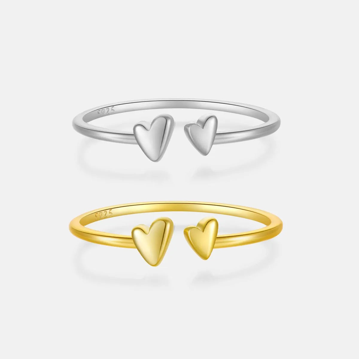 Gemstone Wedding Band Set-Sterling Silver Plating Heart Shape Open Rings