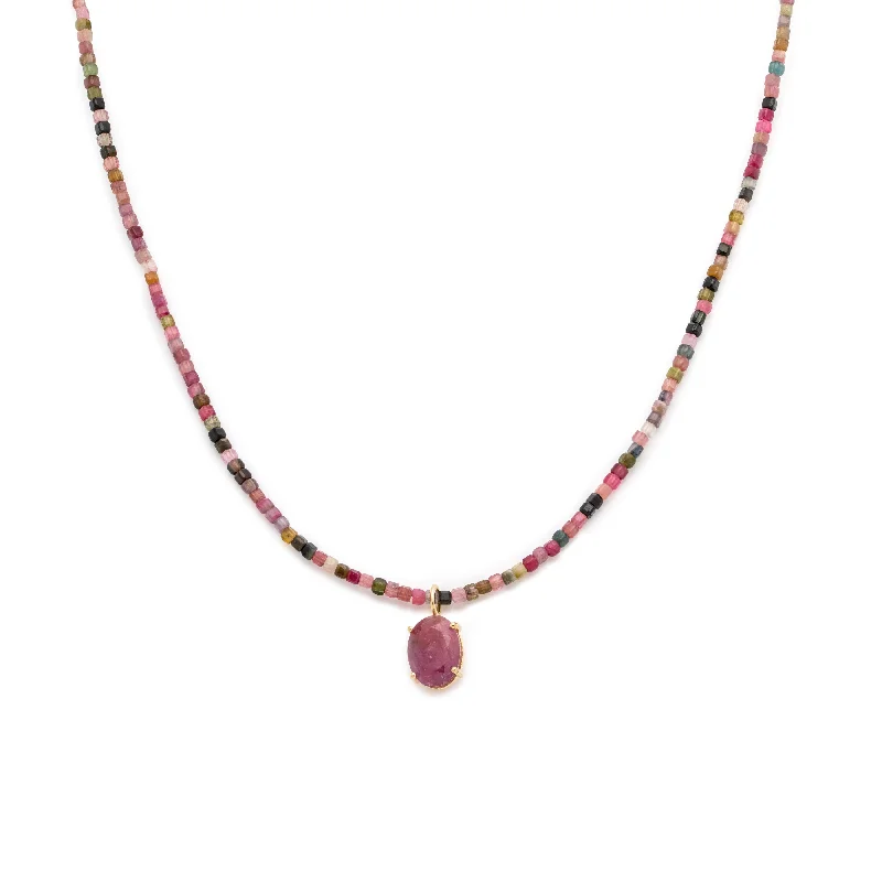 Vintage Silver Necklace-Jacquie Necklace | Tourmaline & Pink Sapphire