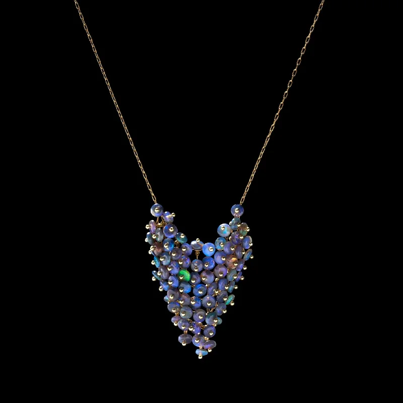 Elegant Gold Pendant Necklace-Beaded Black Opal Bib Necklace