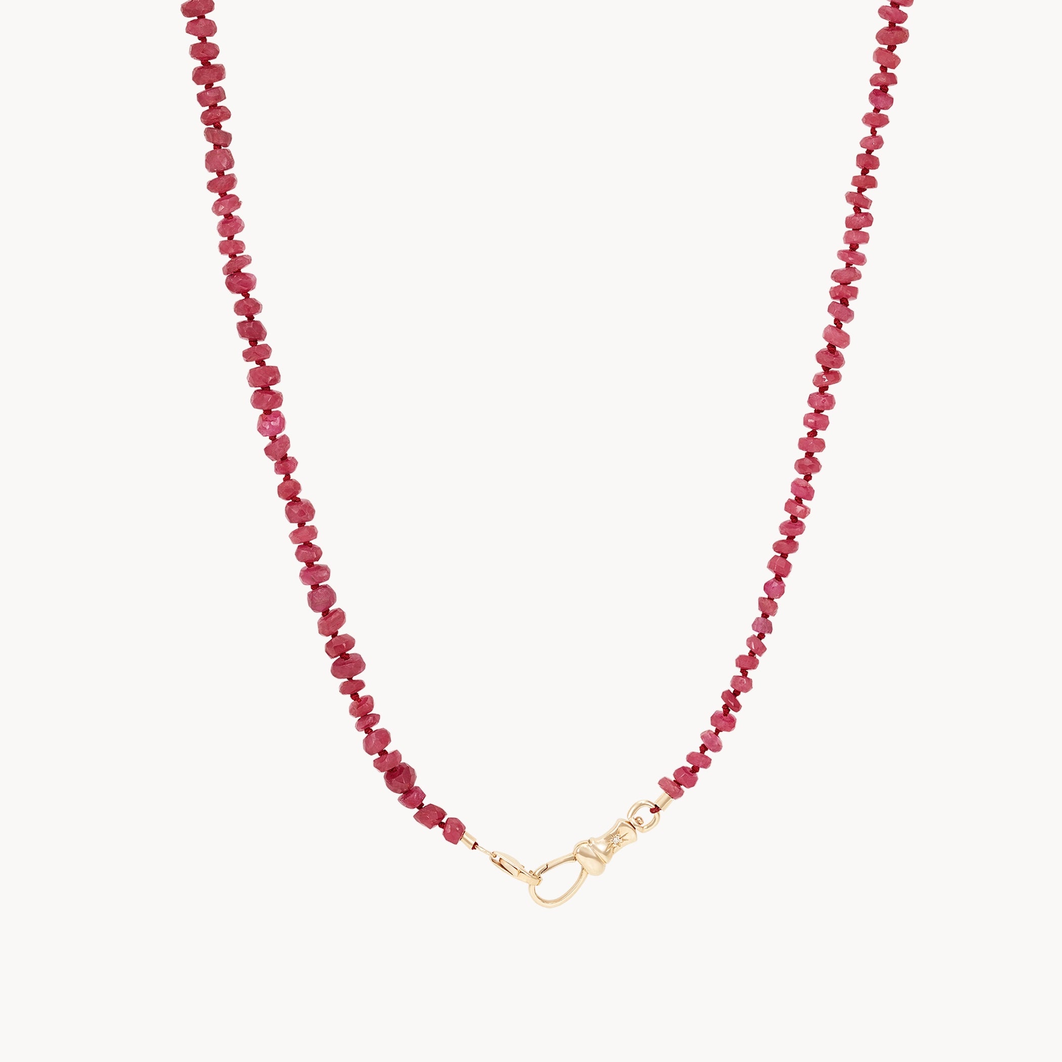 Gold Rope Necklace-ruby beaded mood necklace - 10k yellow gold, ruby gemstones