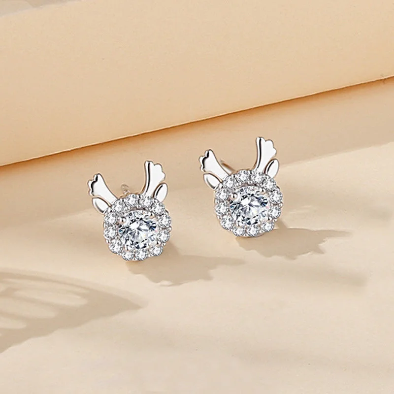 Little Dear Ear Studs White Gold Color