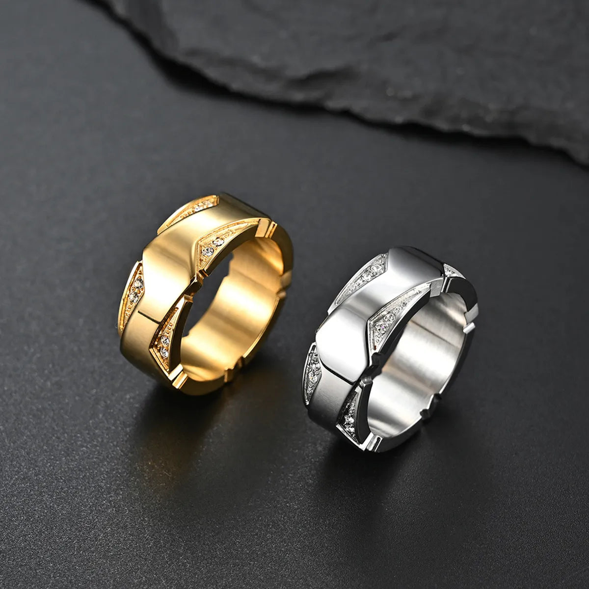 Vintage Silver Ring-Simple Style Classic Style Solid Color 304 Stainless Steel Plating Inlay Rhinestones 18K Gold Plated Women'S Rings