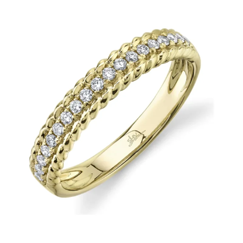 Pearl Engagement Ring-14K Yellow Gold Diamond Rope Edge Band