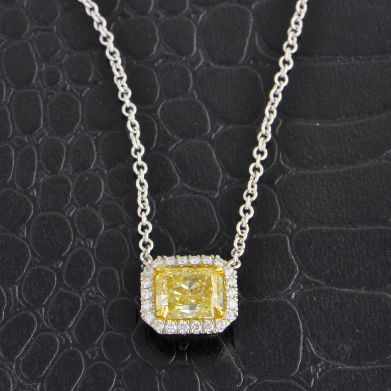 Tropical Necklace for Summer-GIA Fancy Yellow 1.51 ct. Radiant Cut Diamond Necklace in Platinum