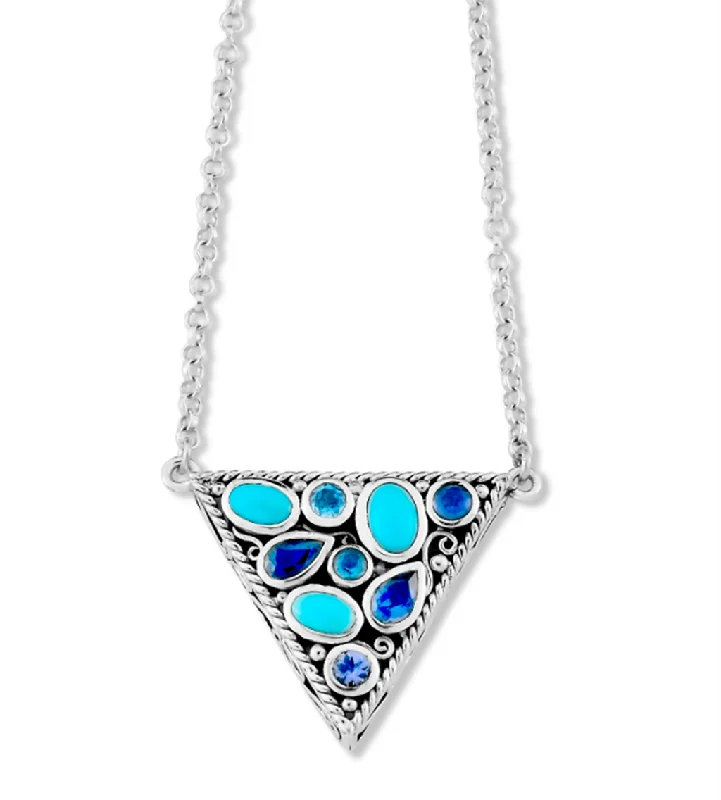 Natural Gemstone Pendant Necklace-Sterling Silver Blue Gemstone Triangle Pendant Necklace by Samuel B.