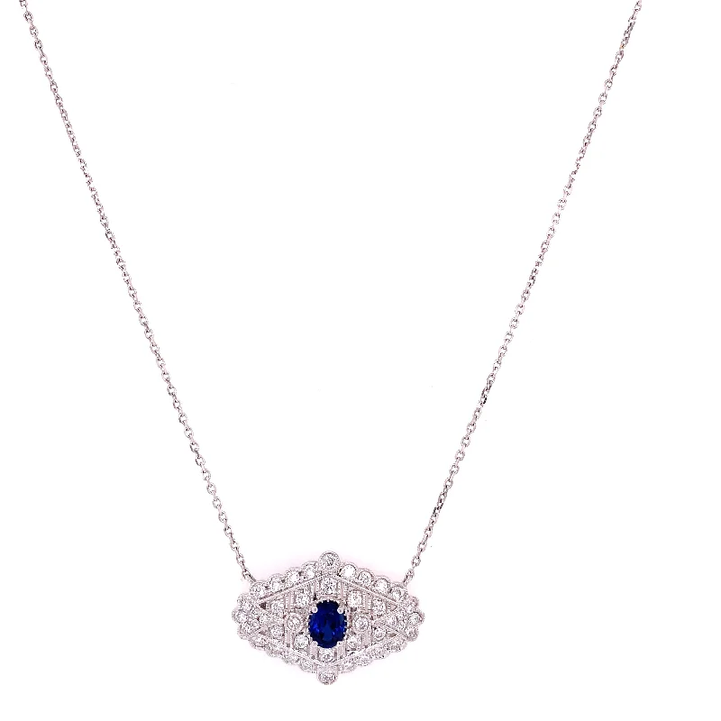 Opal Necklace for Women-Vintage Inspired Sapphire and Diamond Necklace in White Gold