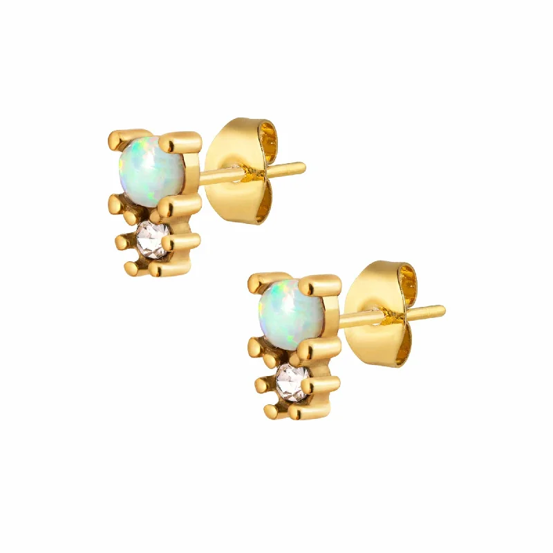 Elegant Stud Earrings-Halo Opal Stud Earrings