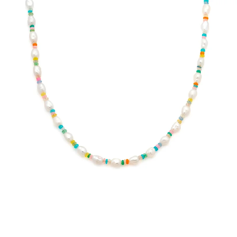 Diamond Necklace for Women-Amalfi Rainbow Necklace | Pearl & Opal