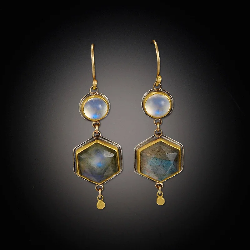 Gold and Diamond Earrings-Labradorite and Moonstone Earrings