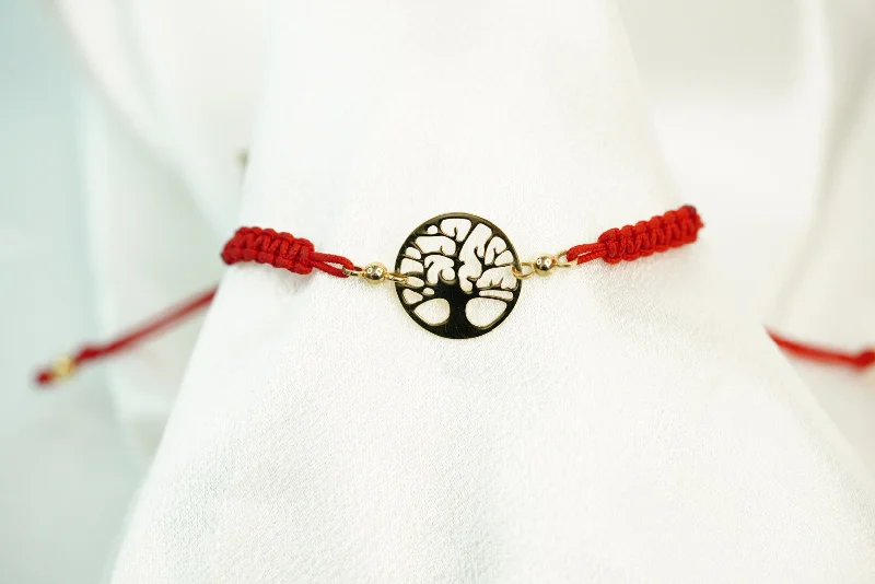 Women’s Gold Beaded Bracelet-14k Tree of Life Adjustable Bracelet