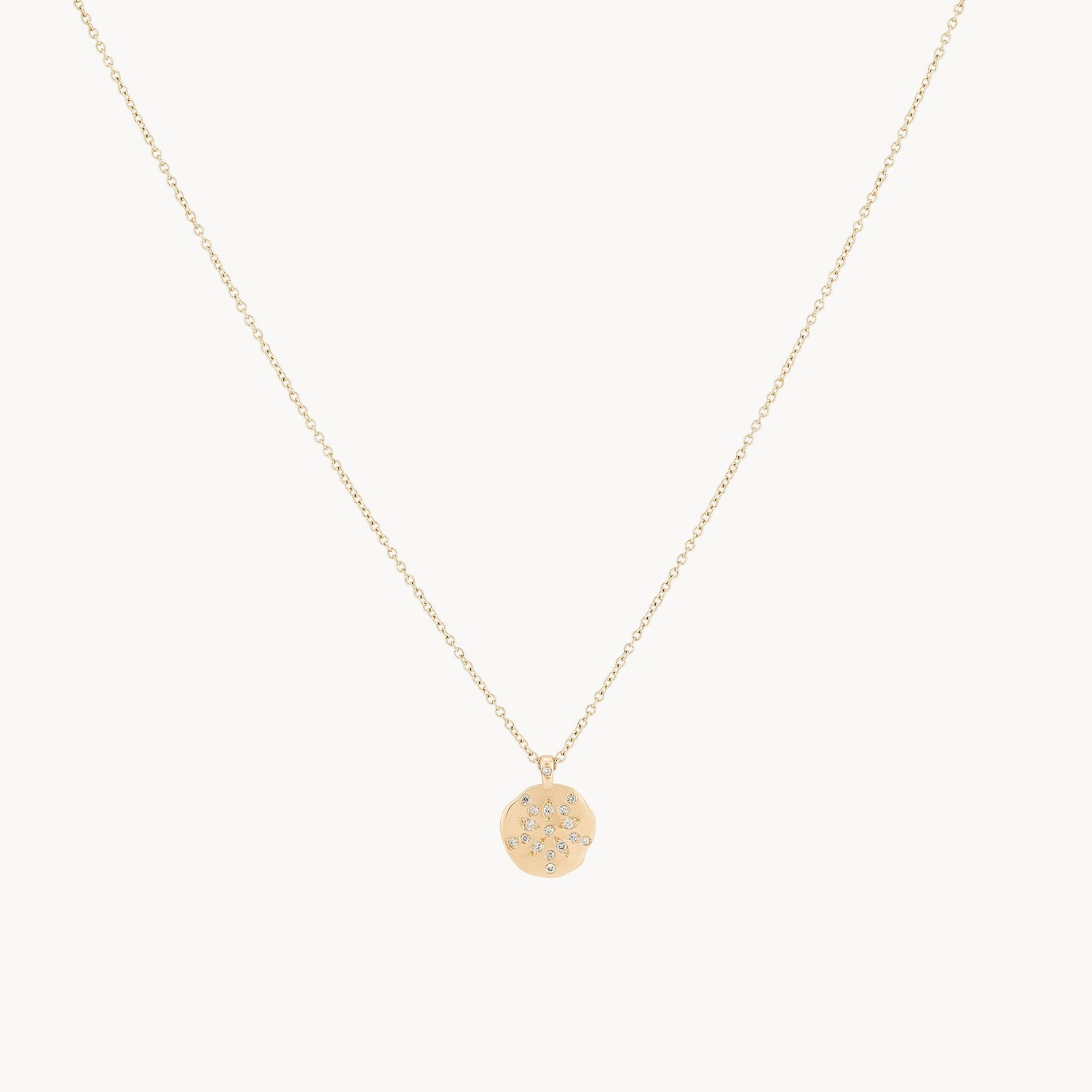 Elegant Diamond Necklace-sand dollar diamond necklace - 14k yellow gold, white diamond