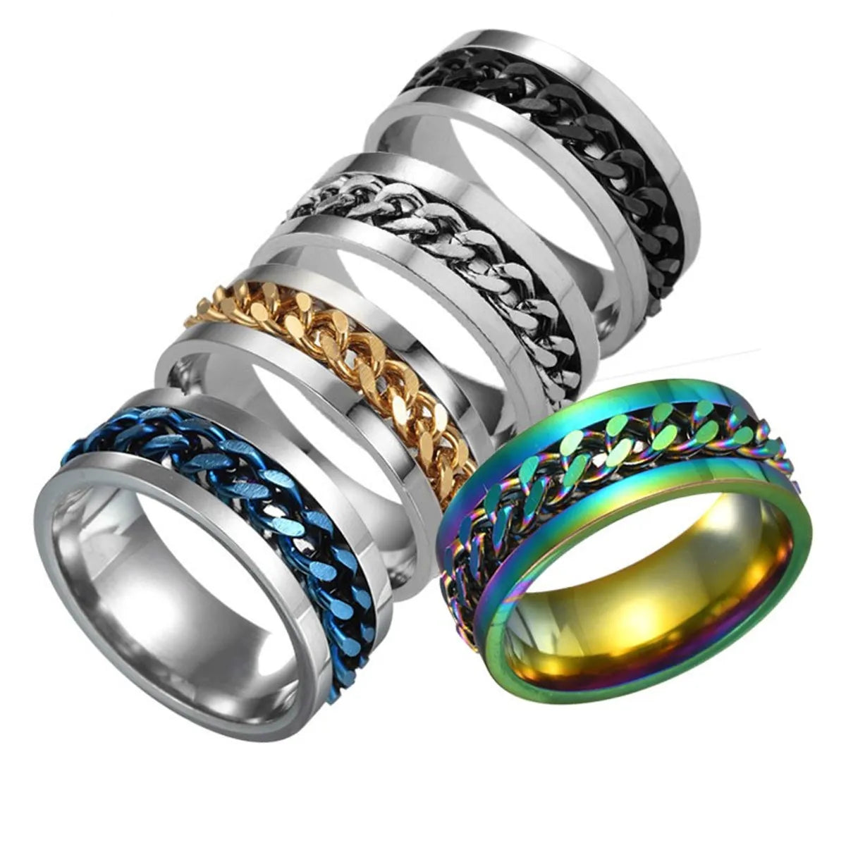 Personalized Wedding Ring-Simple Style Chains Print Titanium Steel Plating Rings 1 Piece