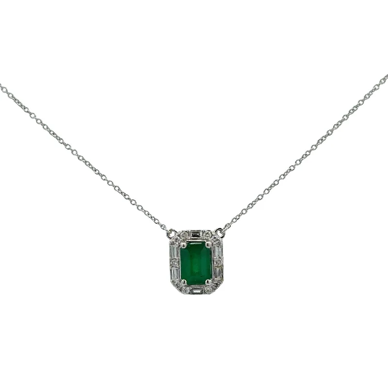 Rose Gold Pendant Necklace-Emerald and Diamond Necklace in White Gold