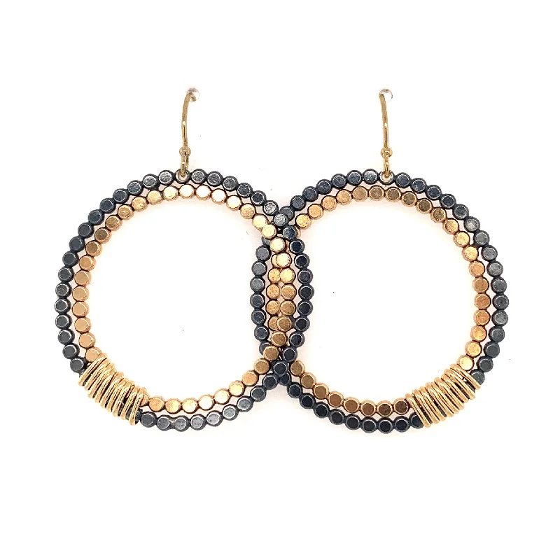 Large Gold Earrings-Large Signature Double Beaded Circles (E1795)