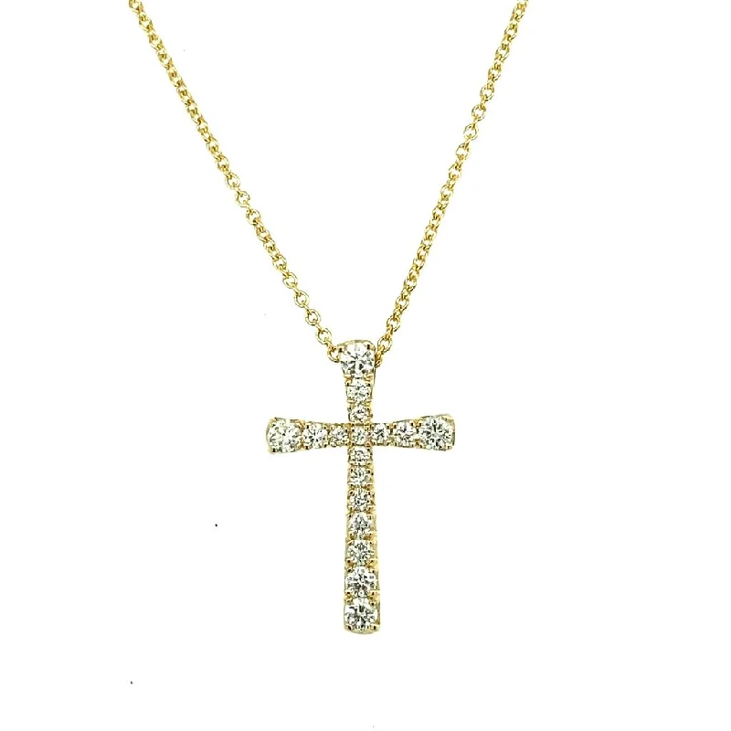 Double Pendant Necklace-14K Yellow Gold 0.19ctw Round Diamond Cross Necklace