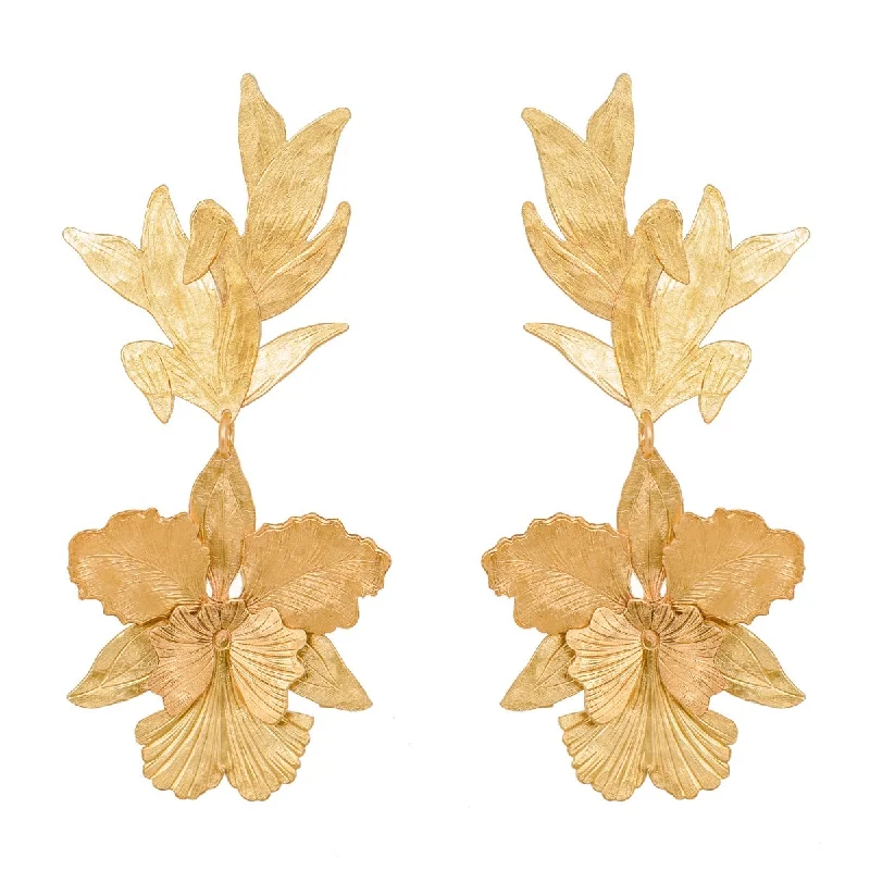 Simple Sterling Silver Earrings-Gold La'akea Orchid Earrings