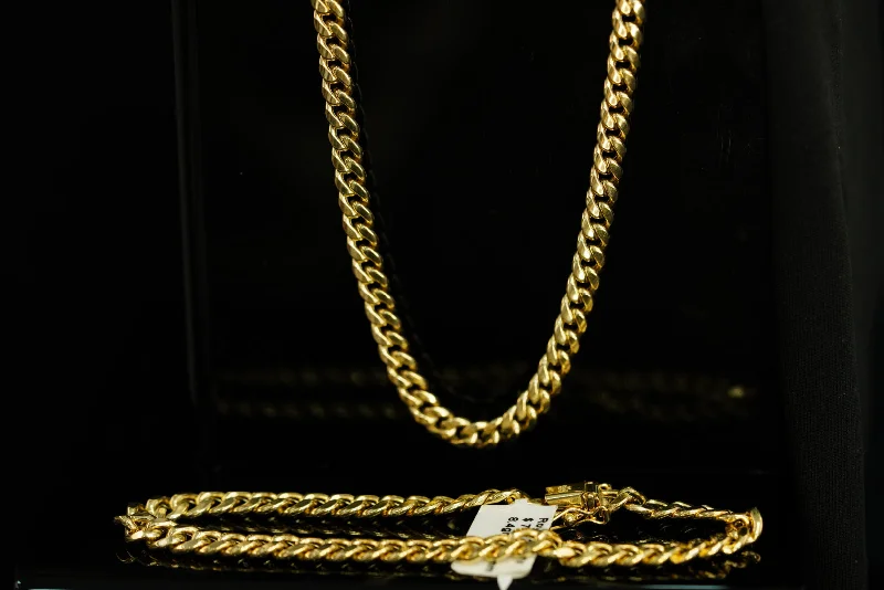 Pearl and Gold Bracelet-10k Cuban link Chain and Bracelet Set