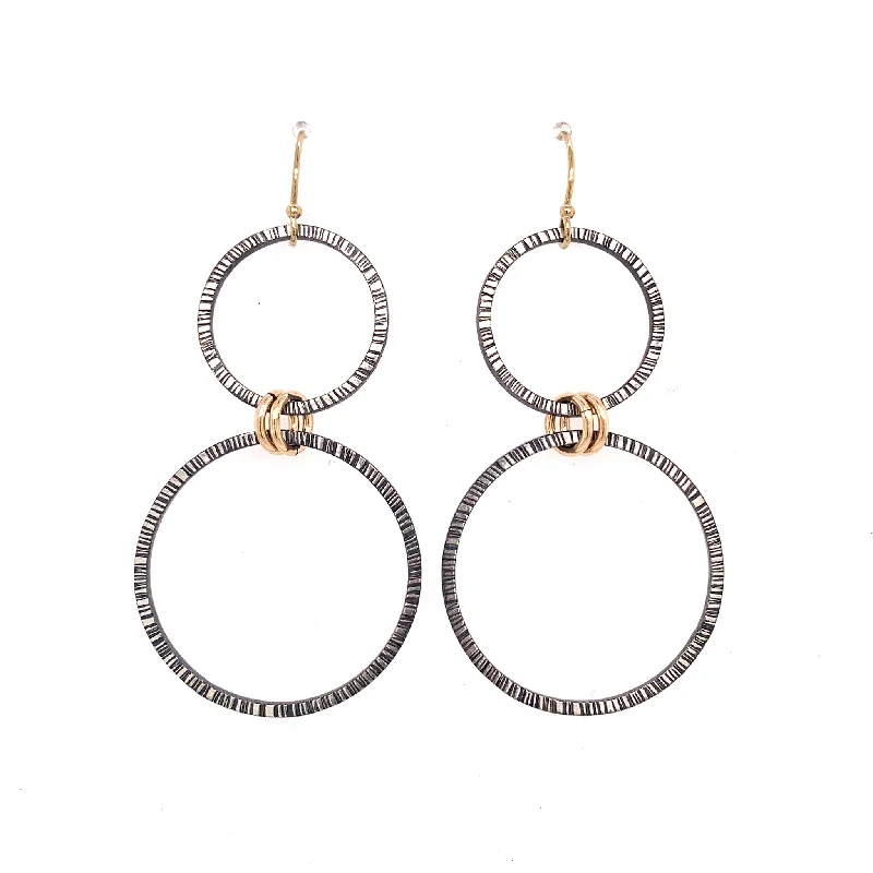 Silver Earrings for Bridesmaids-Large Lined Harmony Hoops Earrings (E1768)