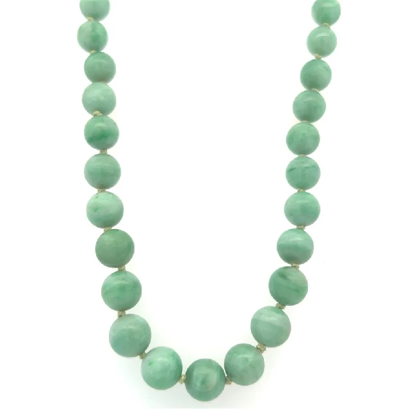 White Diamond Necklace-Estate 14K Yellow Gold Graduated Jade Bead Necklace