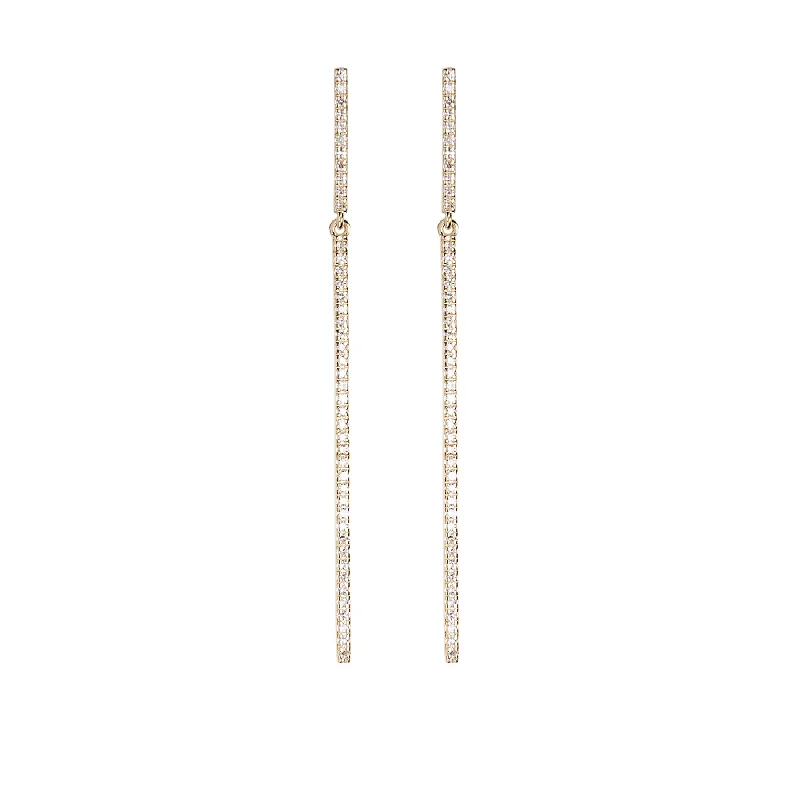 Long Silver Earrings-Long Diamond Bar Earrings