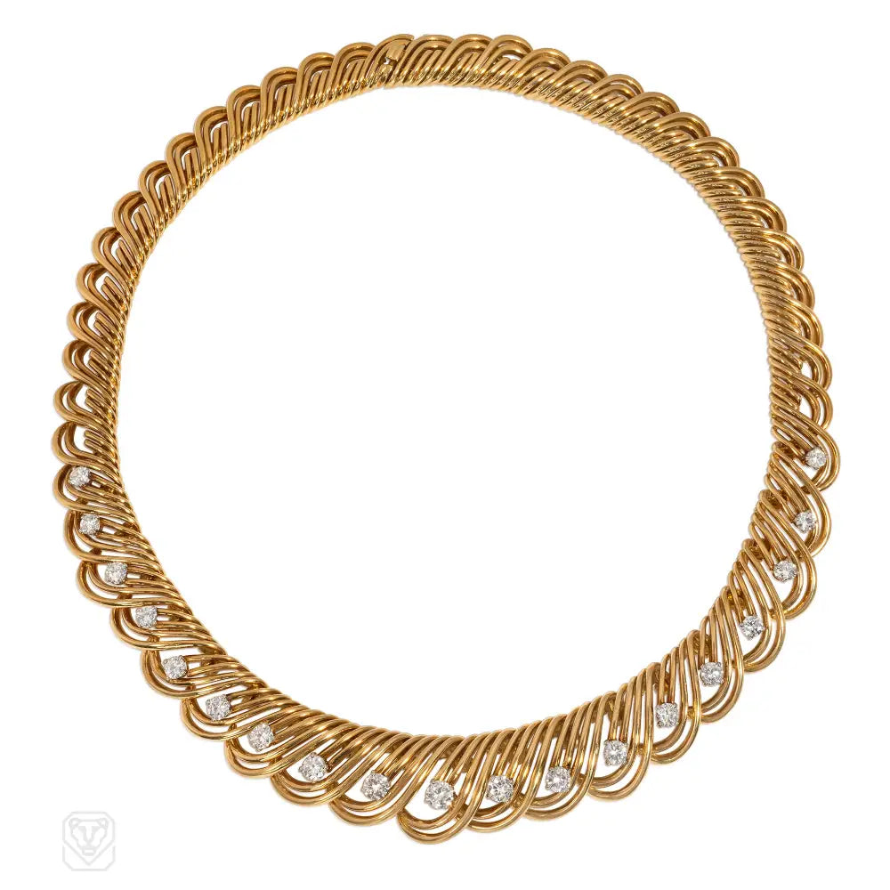 Two-Tone Gold Necklace-Cartier, Paris midcentury gold and diamond necklace