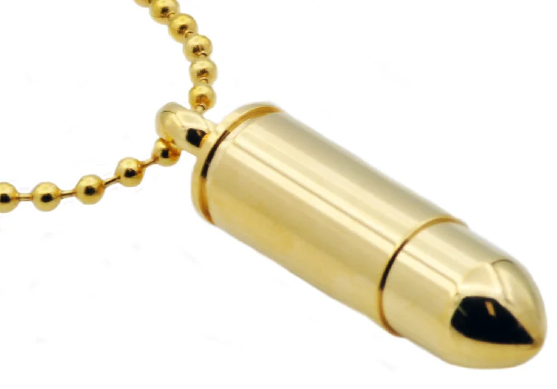 Silver Heart Necklace-Mens Gold Stainless Steel Bullet Pendant Necklace