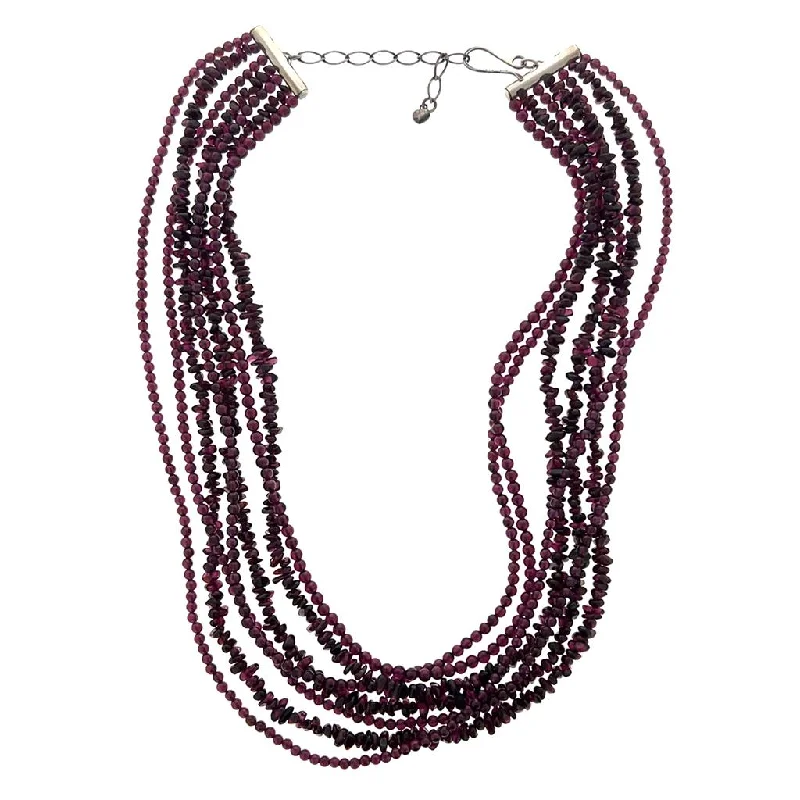 Simple Choker Necklace-Estate Sterling Silver Multi Strand Garnet Bead Necklace