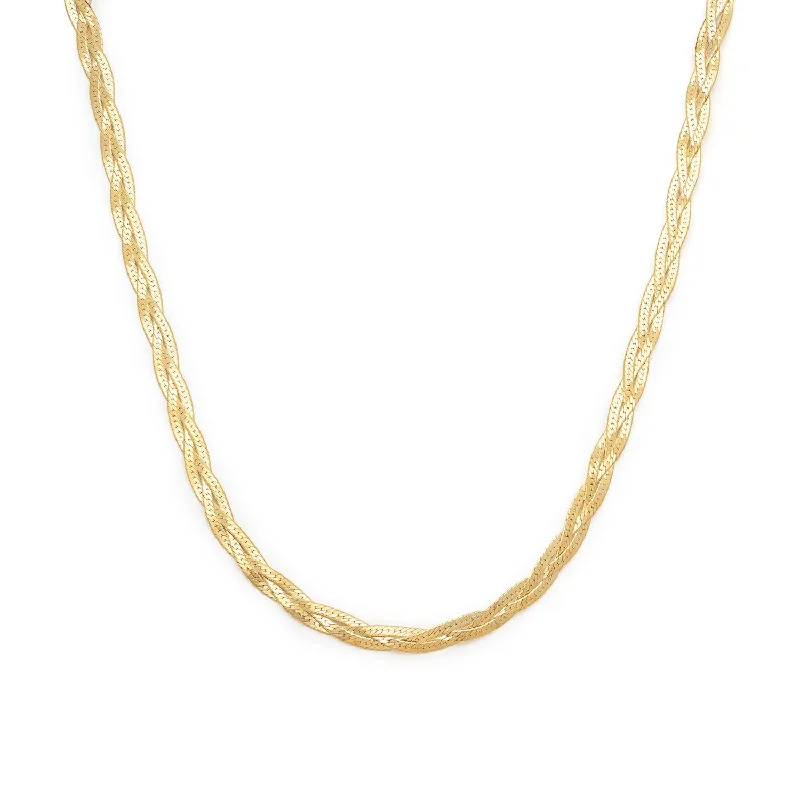 Diamond Pendant Necklace-Braided Herringbone Necklace | Gold