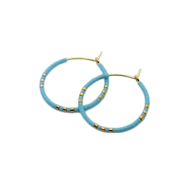 Fashionable Pearl Earrings-Zoe Hoops SM - Turquoise