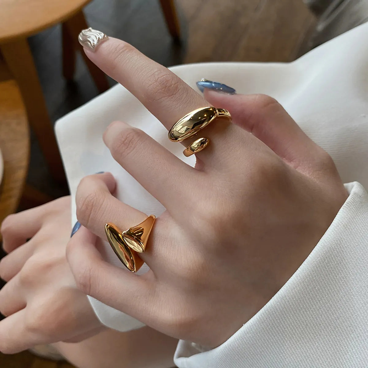 Bridal Sapphire Ring-Fashion Korean Glossy Irregular Copper Gold-plated Opening Adjustable Ring Female