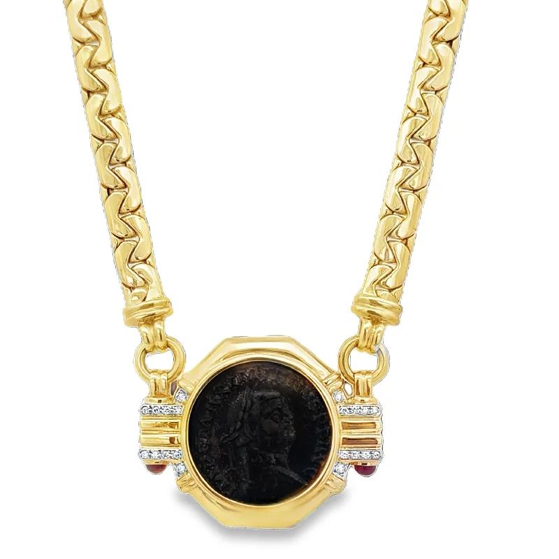 Beaded Gold Pendant Necklace-Ancient Roman Coin Necklace in 18k Yellow Gold